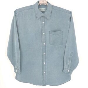 Orvis Men's Large Light Blue Silk/Cotton Button Front Pocket Sheen Casual EUC